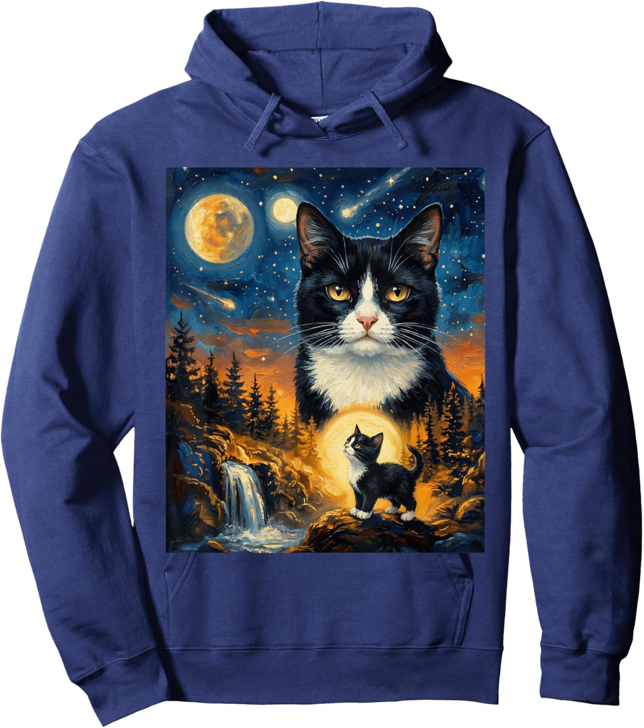 Tuxedo Cat Howling to The Moon Hoodie - Hoodie | Navy