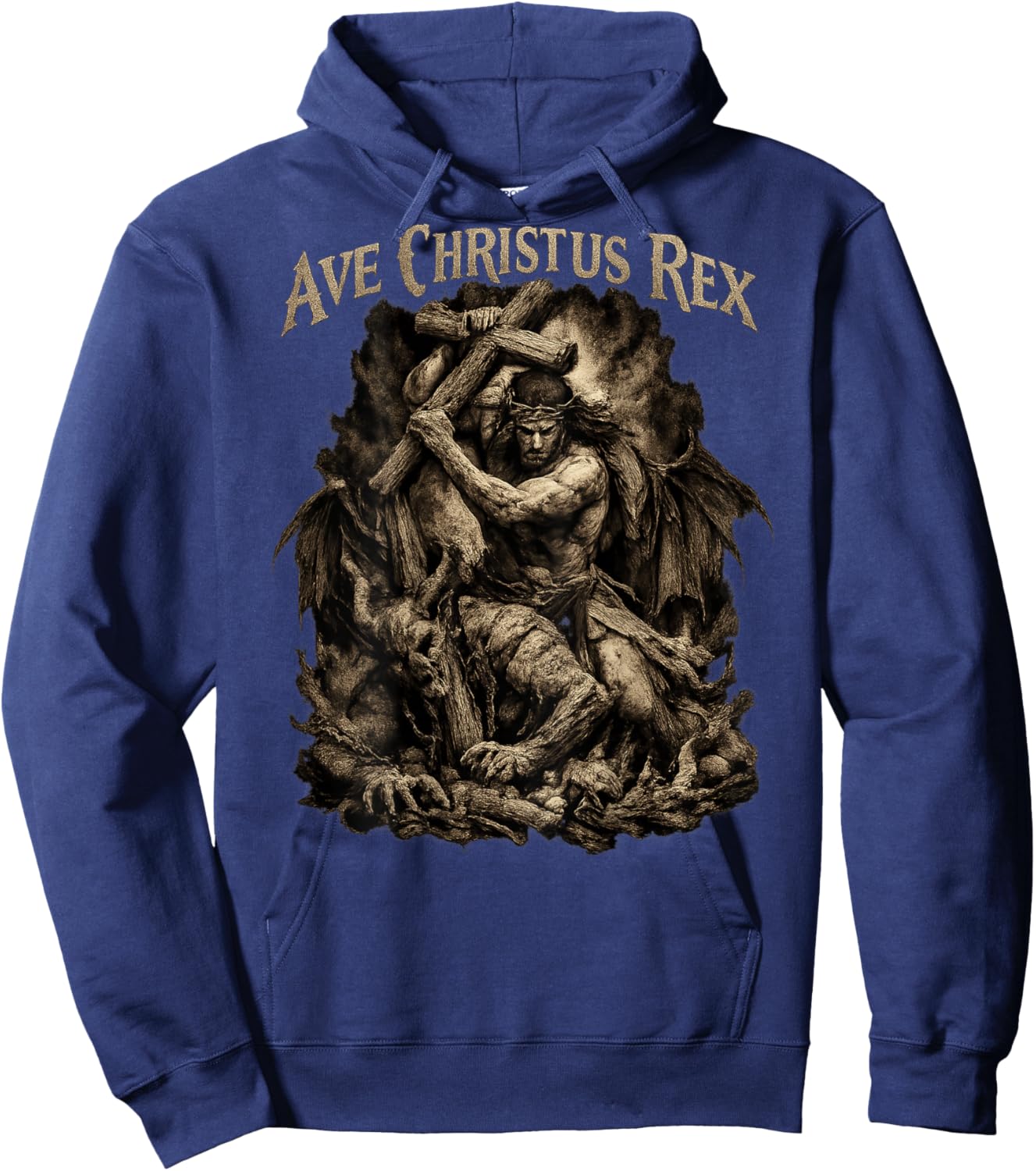 Ave Christus Rex - Jesus Defeating The Devil Hoodie - Hoodie | Navy