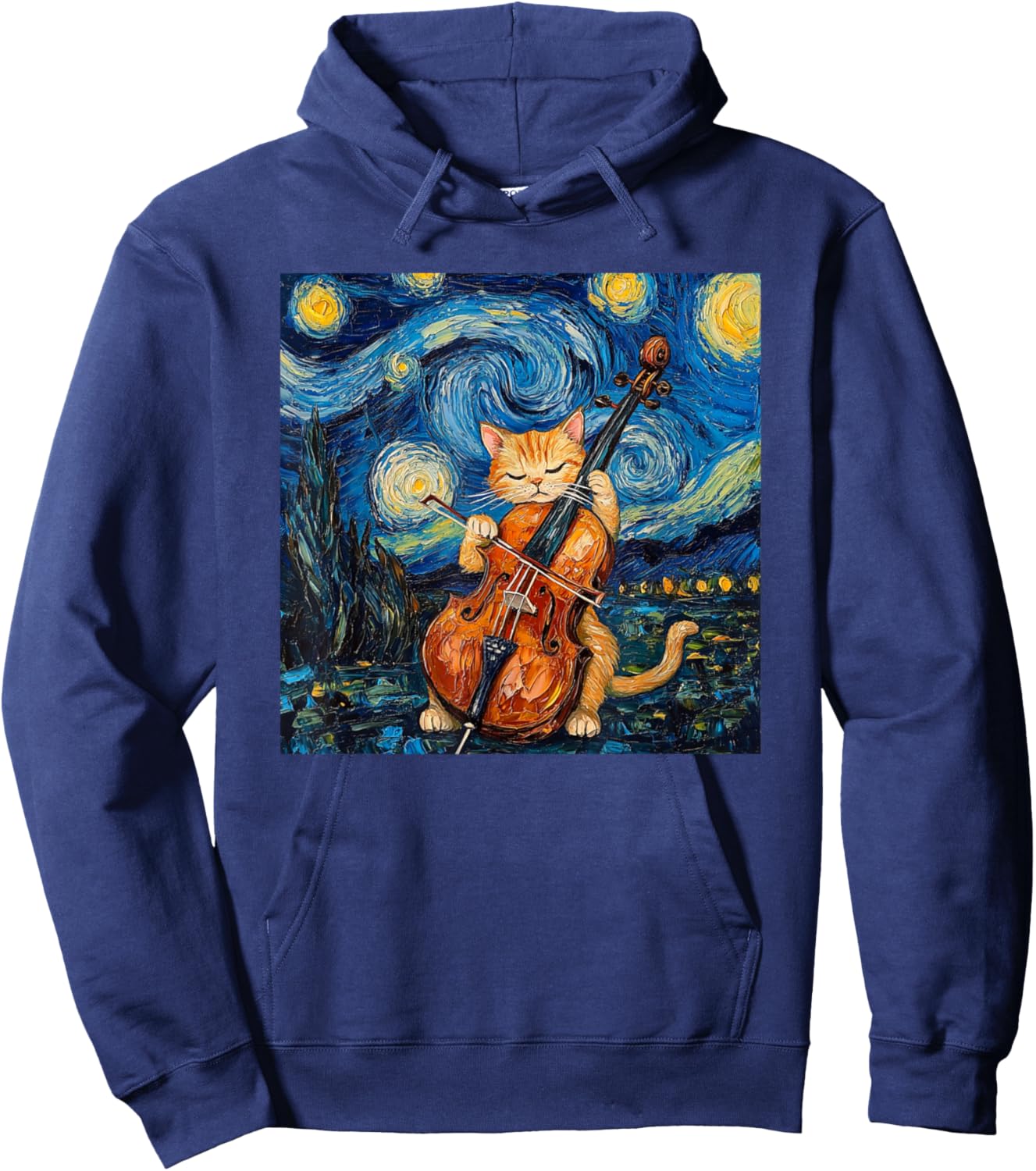 Funny Cello Player Cat Shirt Men Kids Hoodie - Hoodie | Navy