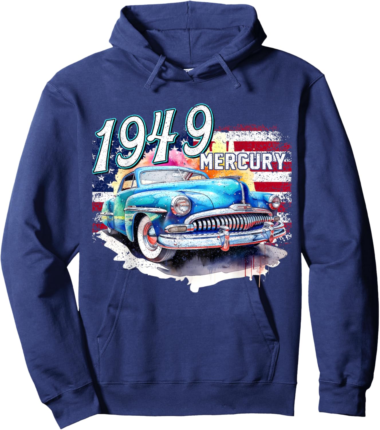 1949 49 Mercury Classic Car USA Flag Hoodie - Hoodie | Navy
