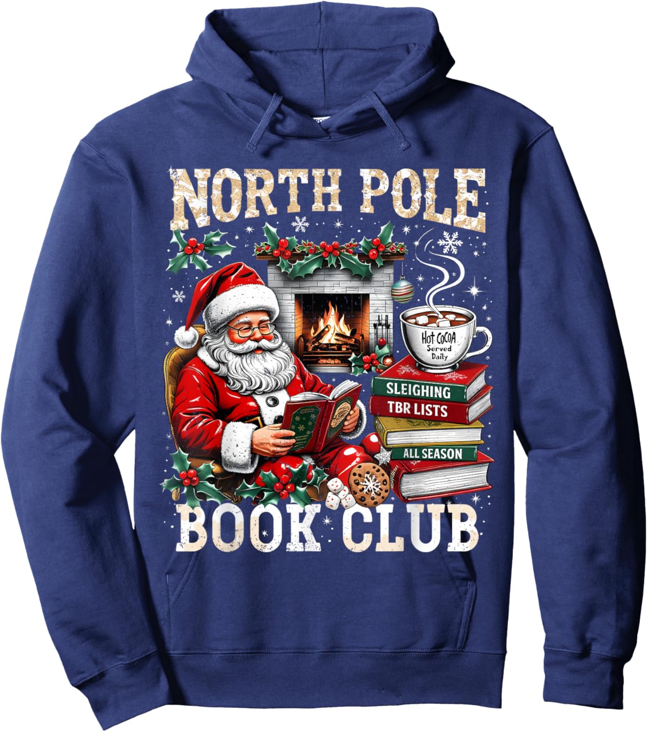 North Pole Book Club Santa Reading Christmas Hoodie - Hoodie | Navy