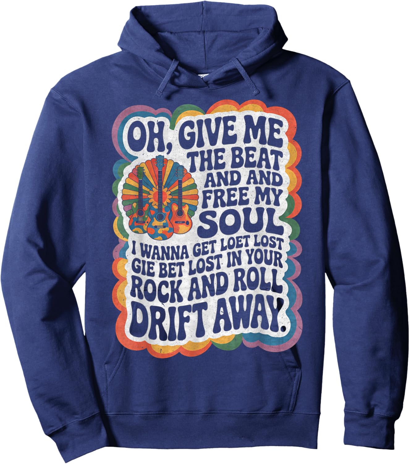 Guitar Give Me The Beat and Free My Soul Hippie Hoodie - Hoodie | Navy