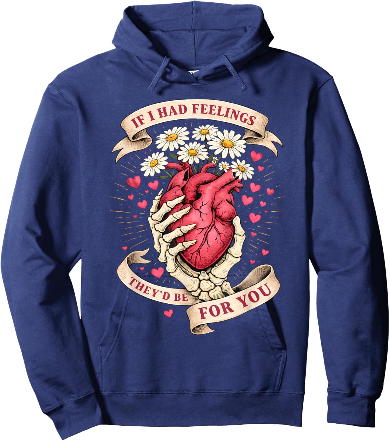 Skeleton Hand with Heart Valentines Day Women Hoodie - Hoodie | Navy