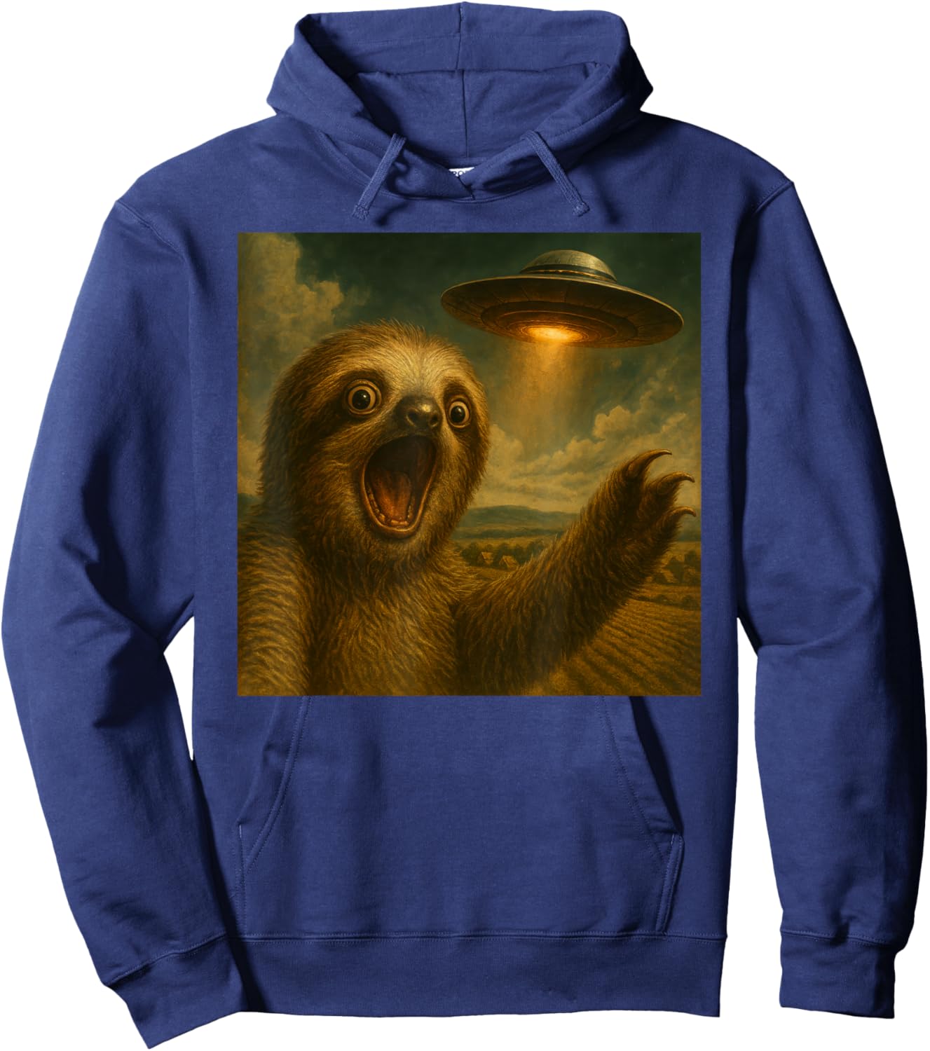 Sloth Selfie with Alien UFO Funny Sloth Hoodie - Hoodie | Navy