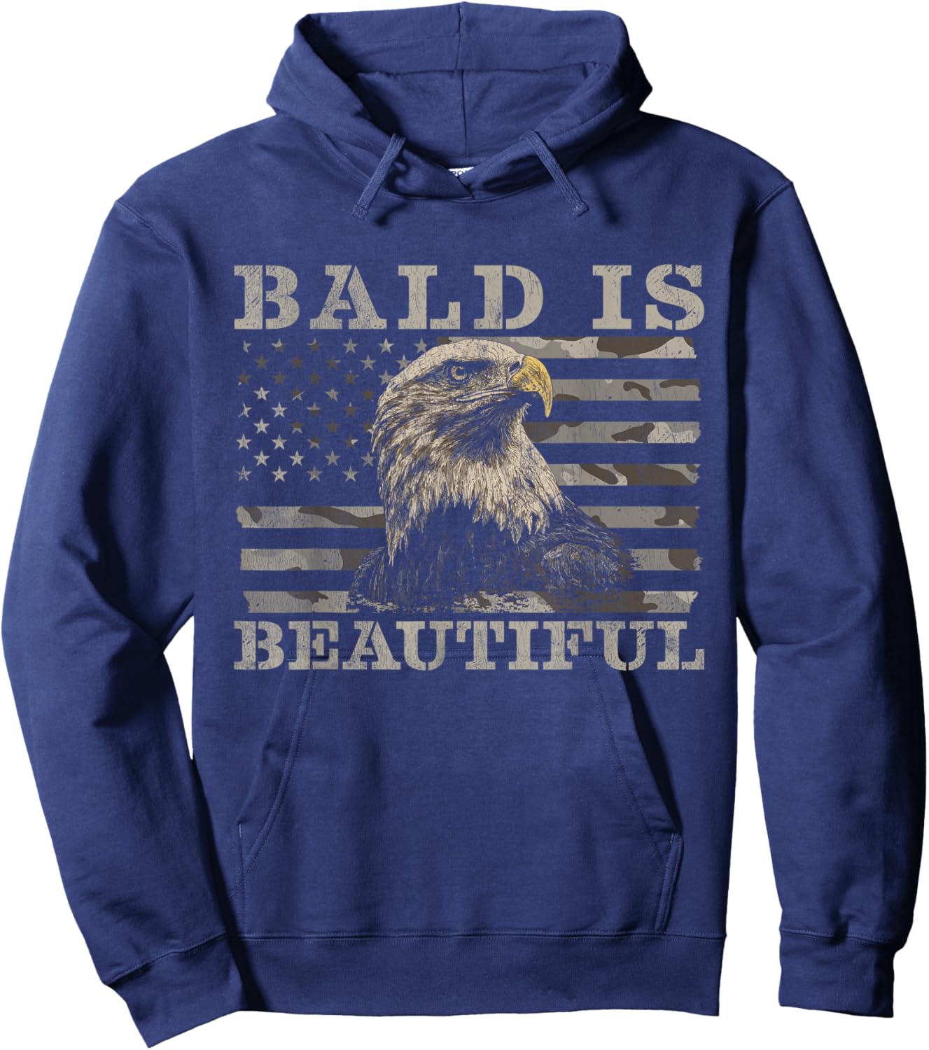 Bald is Beautiful Funny Eagle American Flag Hoodie - Hoodie | Navy