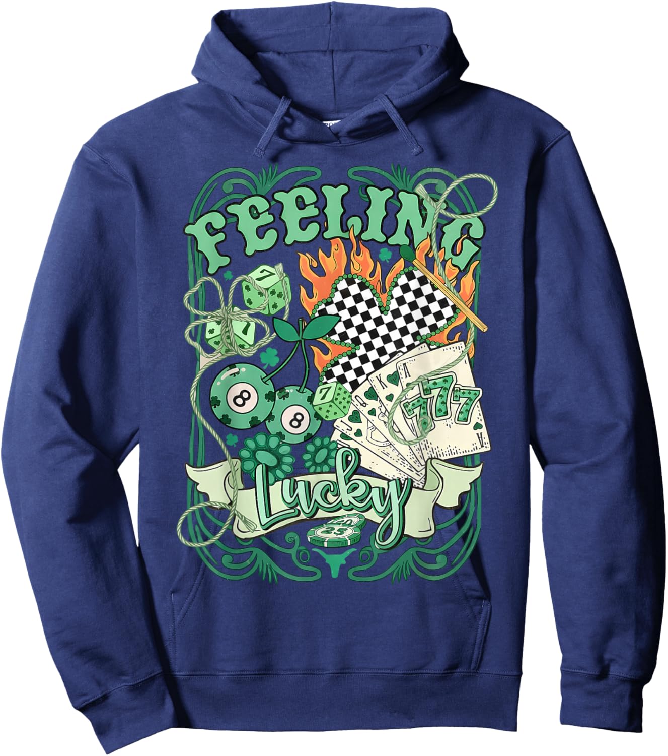 Feeling Lucky St Patricks Day Retro Western Hoodie - Hoodie | Navy
