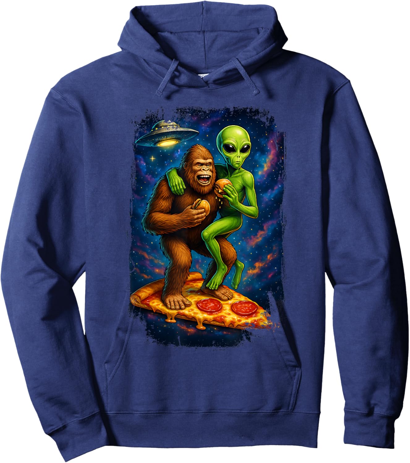 Alien Bigfoot UFO Pizza Galaxy Funny Hamburger Hoodie - Hoodie | Navy
