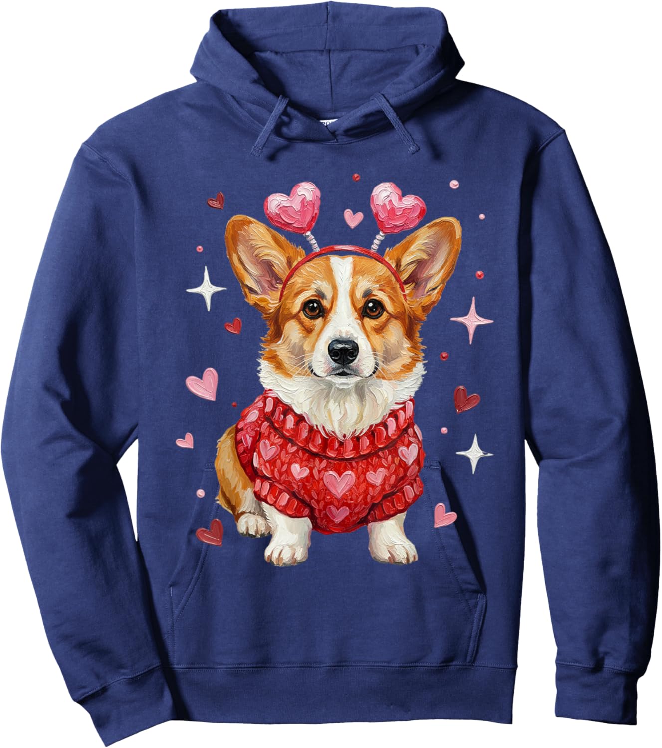 Cute Corgi Valentine Heart Valentines Day Hoodie - Hoodie | Navy