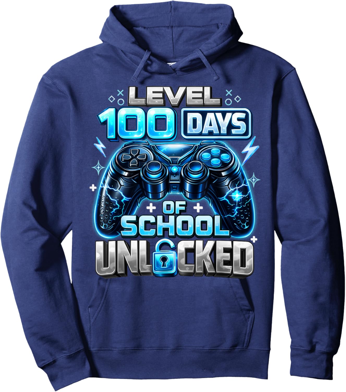 Gamer Blue Level 100 Days of School Unlocked Hoodie - Hoodie | Navy