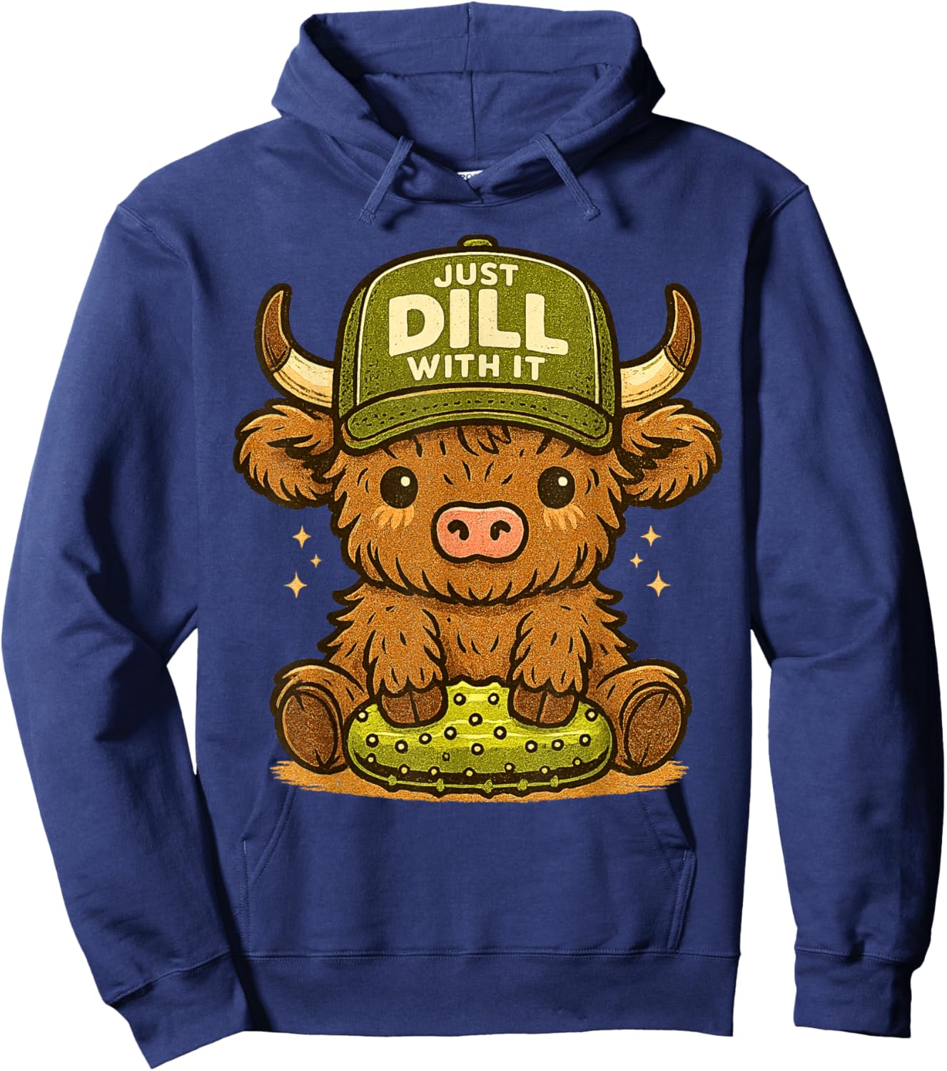 Just Dill with It Cute Highland Cow Pickle Pun Hoodie - Hoodie | Navy