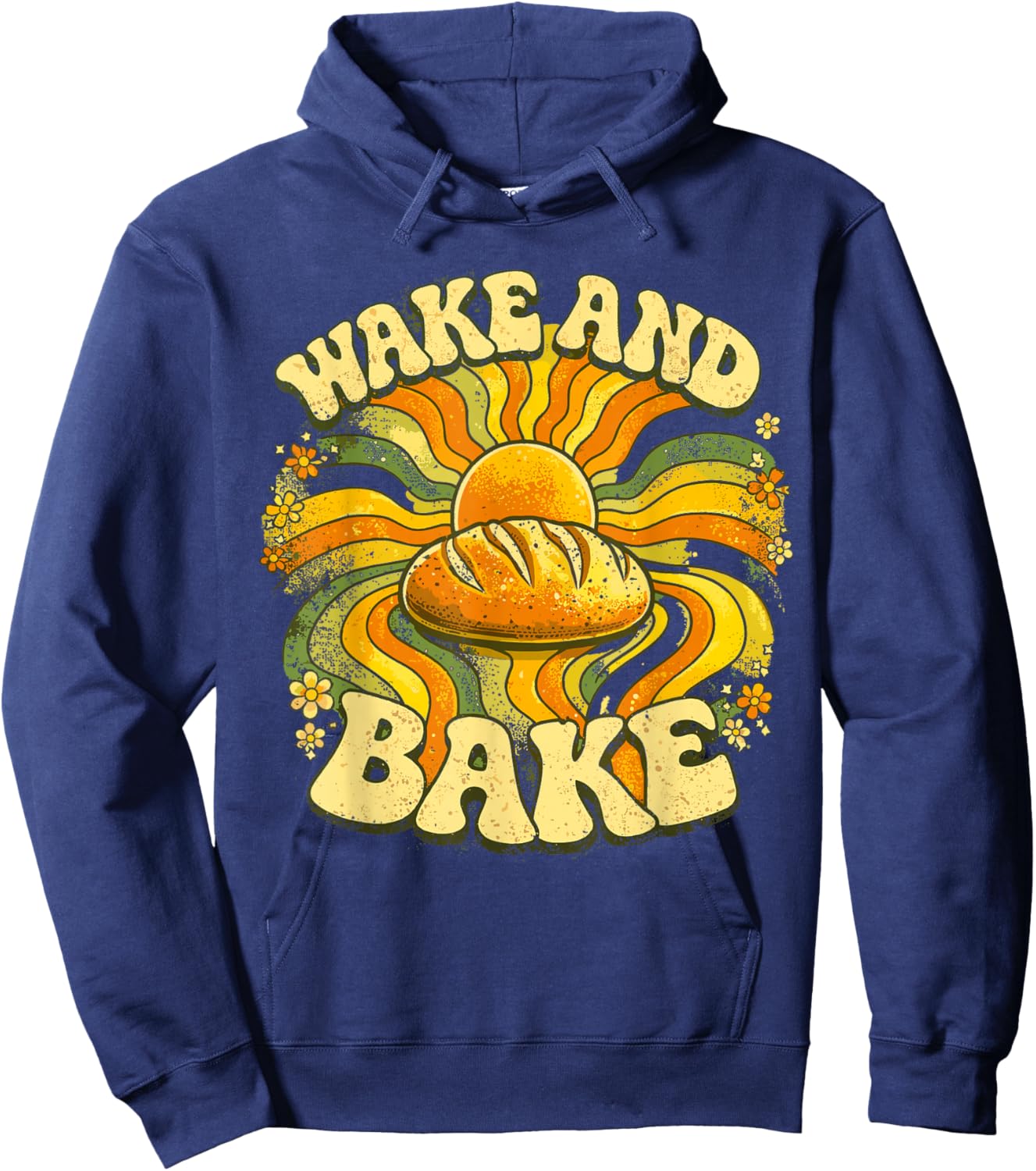 Wake and Bake Sourdough Loaf Vintage 70s Baking Hoodie - Hoodie | Navy