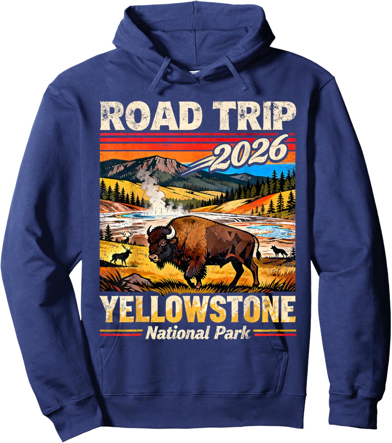 Road Trip 2026 Yellowstone National Park Bison Hoodie - Hoodie | Navy