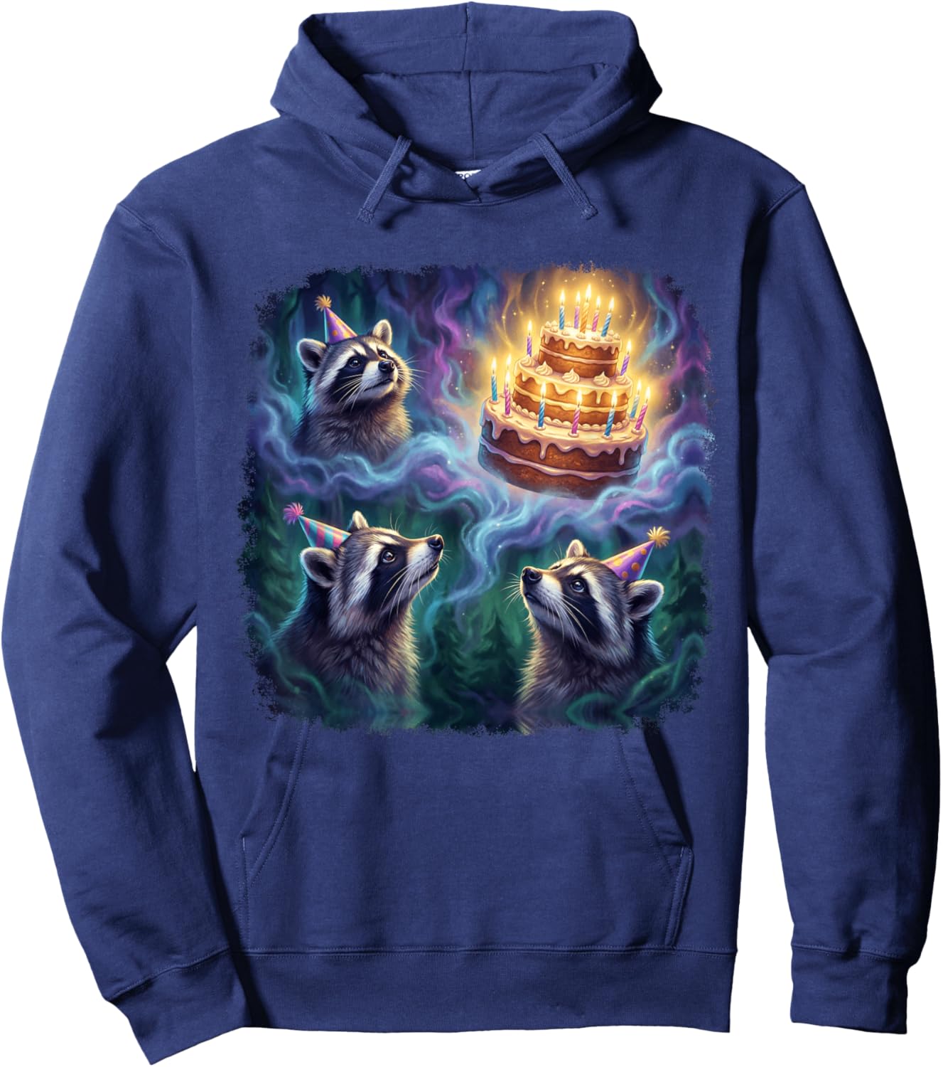 Funny Three Raccoons Birthday Party Cake Retro Hoodie - Hoodie | Navy