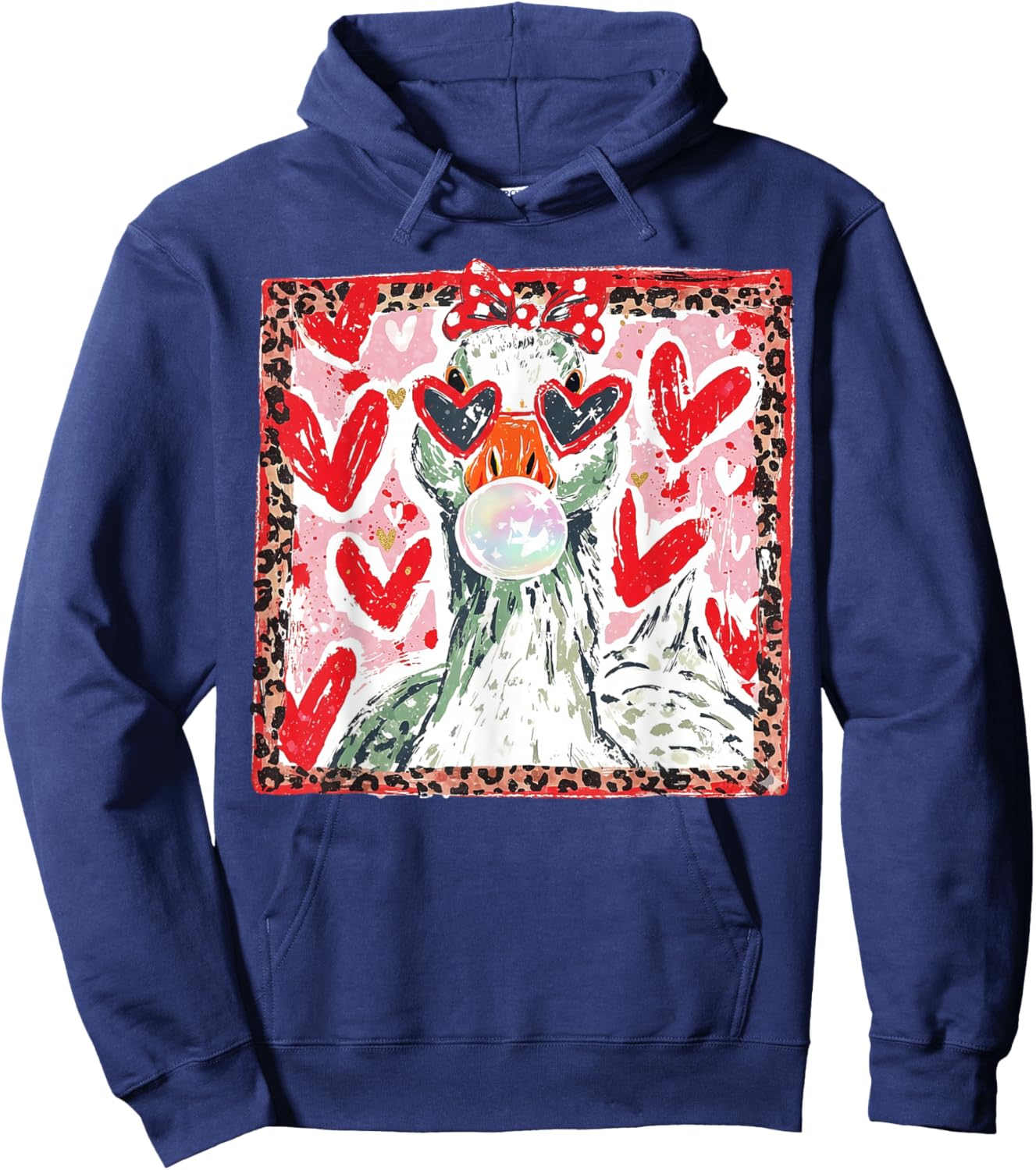 Cute Goose Valentine Bubble Gum Love Hoodie - Hoodie | Navy