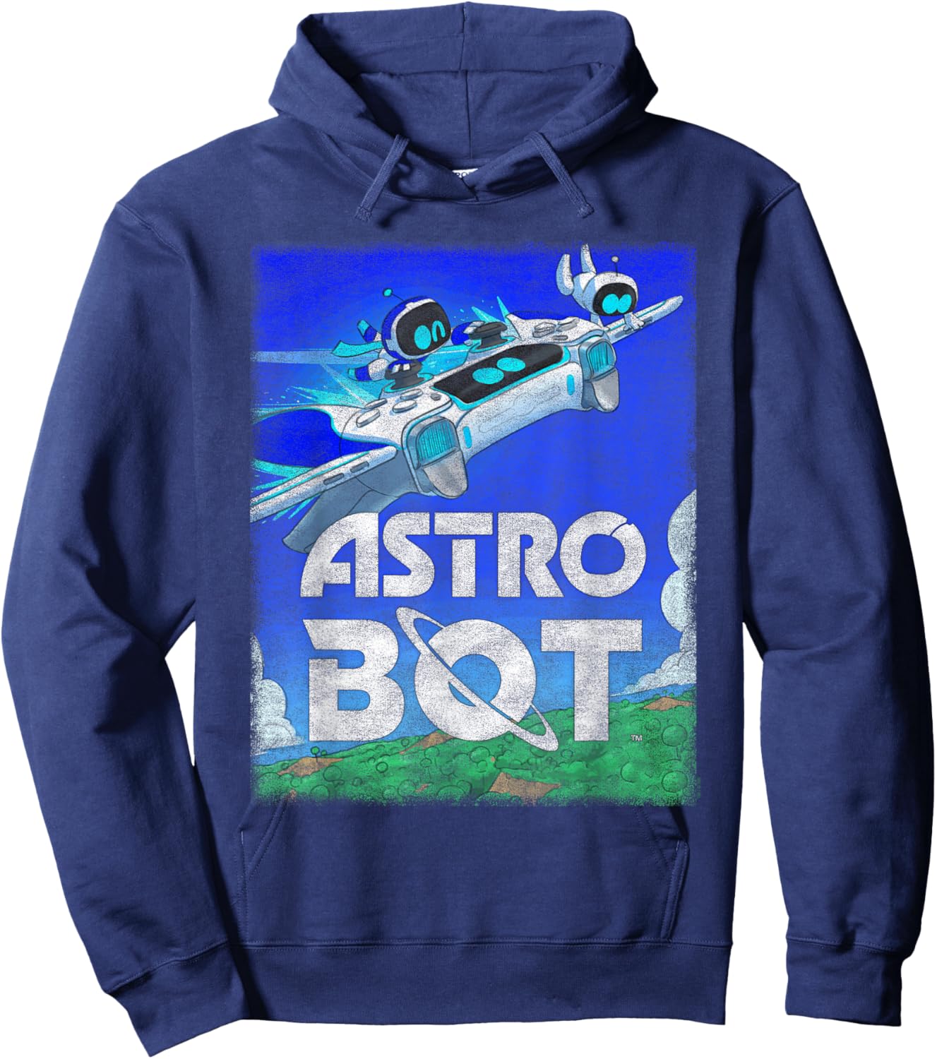 Astro Bot Flying Colorful Landscape Video Game Hoodie - Hoodie | Navy