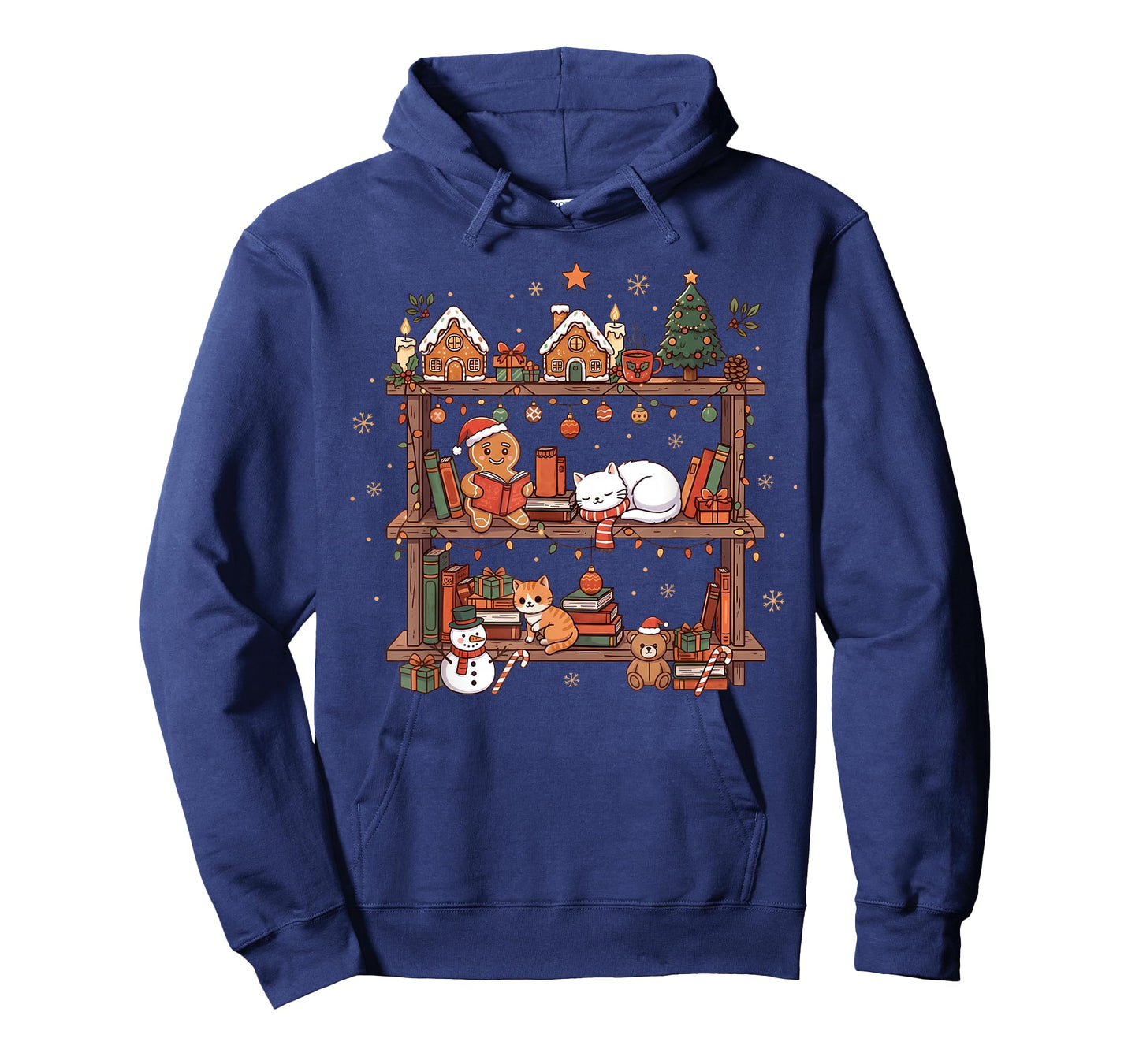 Christmas Cats Bookshelf Gingerbread T-Shirt