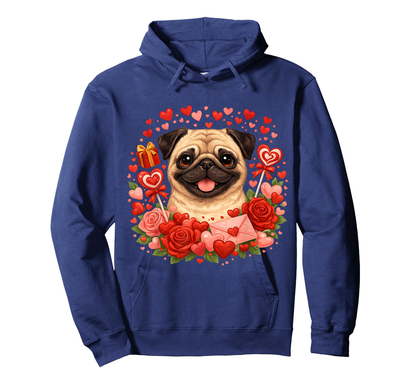 Cute Pug Valentine Day Hearts Roses T-Shirt