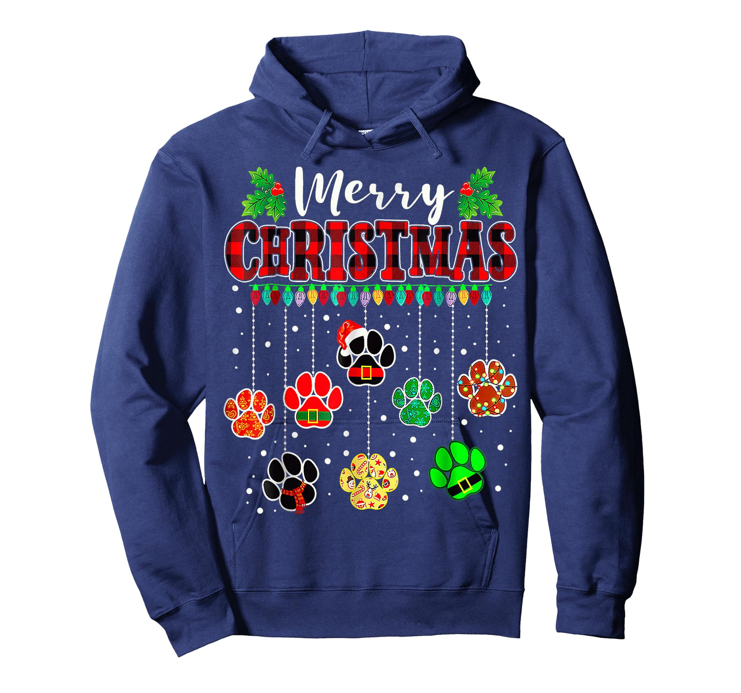 Merry Christmas Lights Dog Paw Xmas T-Shirt