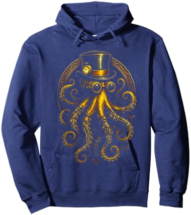 Steampunk Octopus - Retro Funky Gear Art Hoodie - Hoodie | Navy