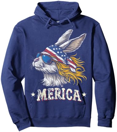 Rabbit Bunny - Funny 4th of July American Flag Hoodie - Hoodie | Navy
