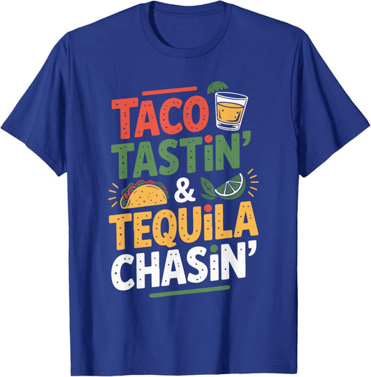 Taco Tastin Tequila Chasin Retro Style Humor T-Shirt - T-Shirt | Royal