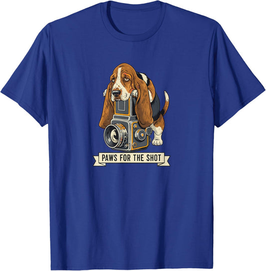 Cute Basset Hound Photography Paws for The Shot Pun Photo T-Shirt - T-Shirt | Royal