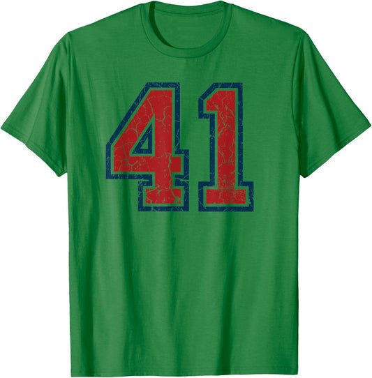 Red and Blue Sports Number 41 Jersey Uniform Player Fan T-Shirt - T-Shirt | Irish Green