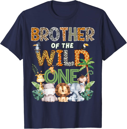 Brother of The Wild One Safari 1St Birthday Kids T-Shirt - T-Shirt | Navy