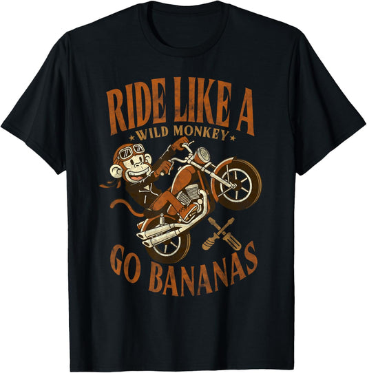 Biker Monkey Ride Like A Wild Monkey Go Bananas Motorcycle T-Shirt - T-Shirt | Black