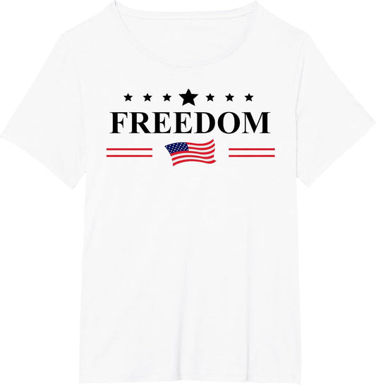 White Shirt That Says Freedom with Flag Freedom Sign America
