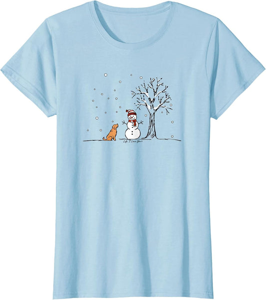 Peaceful Winter Scene Snowman and Dog