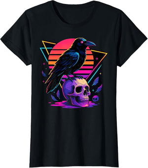 Retro 80s Raven & Skull Kawaii Pastel Goth Occult Art