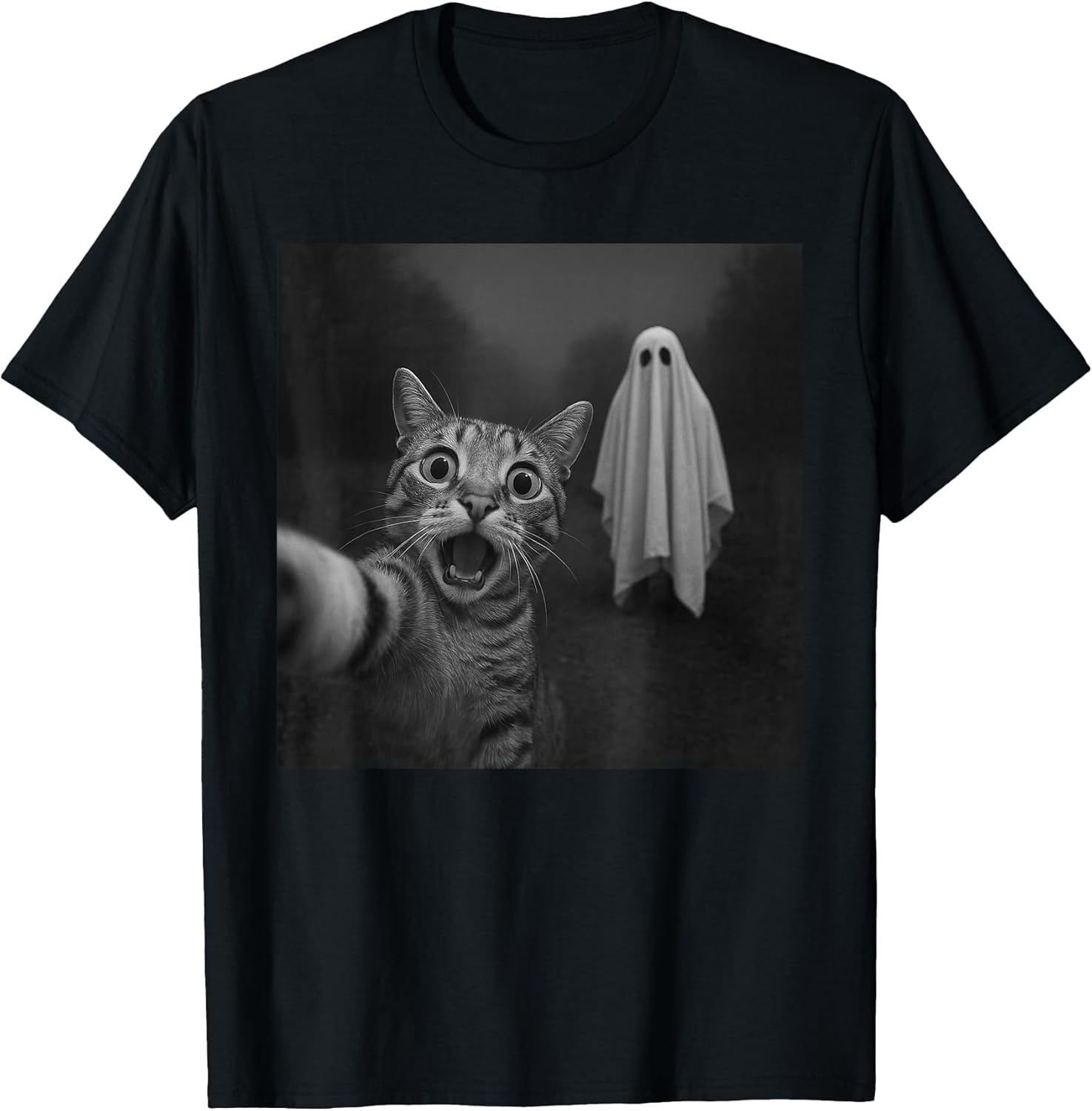 Funny Halloween Surprised Scared Cat Selfie Spooky Ghost