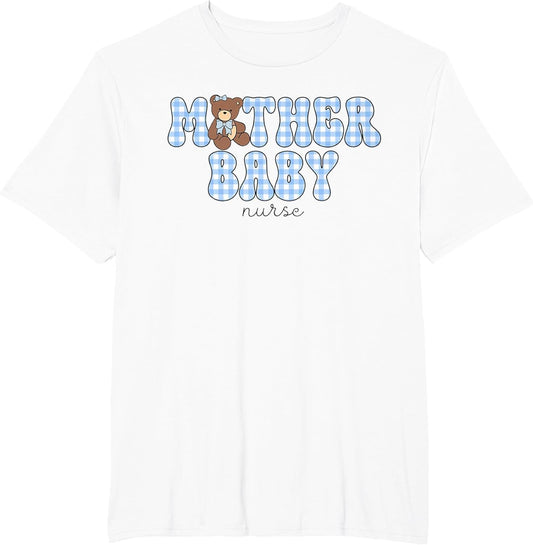 Mother Baby Nurse MBU Blue Gingham Bear Work Postpartum