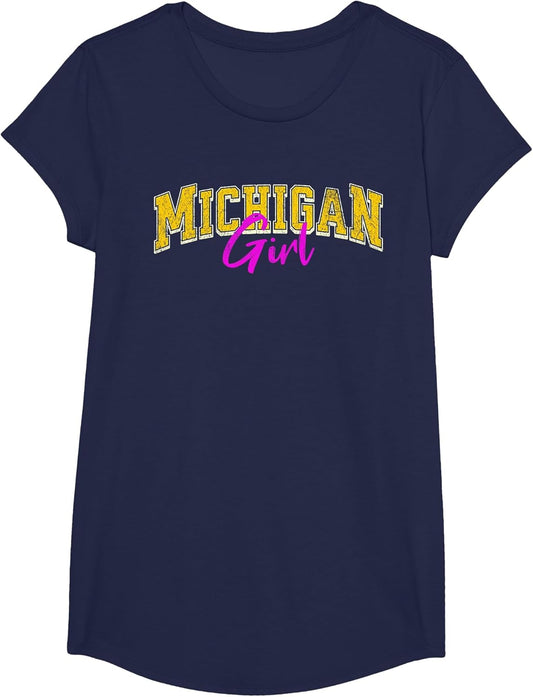 Vintage Michigan Girl Retro Pink Michigan Women and Girls