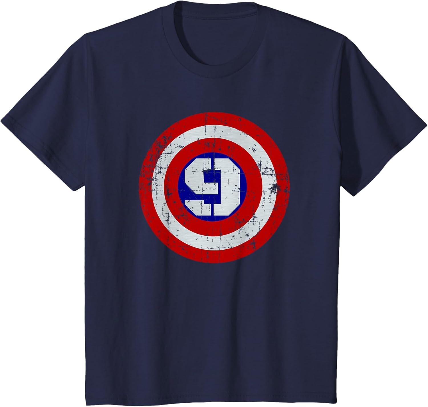Kids 9 Year Old Birthday Distressed Captain Sheild Shirt