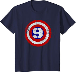 Kids 9 Year Old Birthday Distressed Captain Sheild Shirt