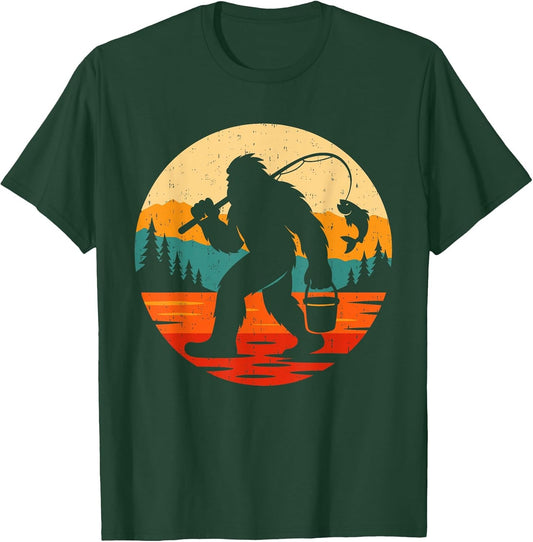 Bigfoot Fishing Funny Retro Sasquatch Fisherman Fish Lovers