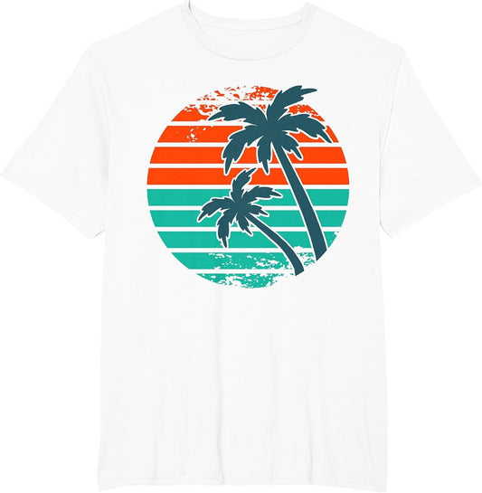 Tropical Retro Palm Tree Sunset in Orange, Aqua and Teal