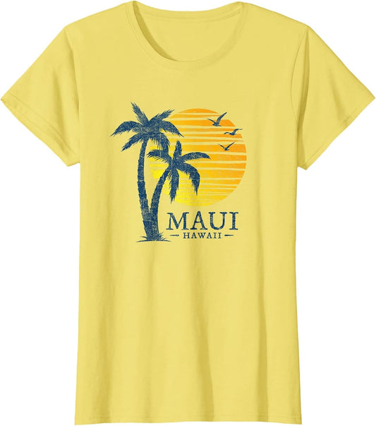 Vintage Maui Hawaii Palm Tree Beach Sunset Vacation Souvenir