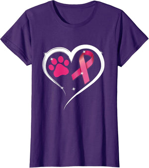 Heart Dog Paw Print Pink Ribbon Breast Cancer Awareness