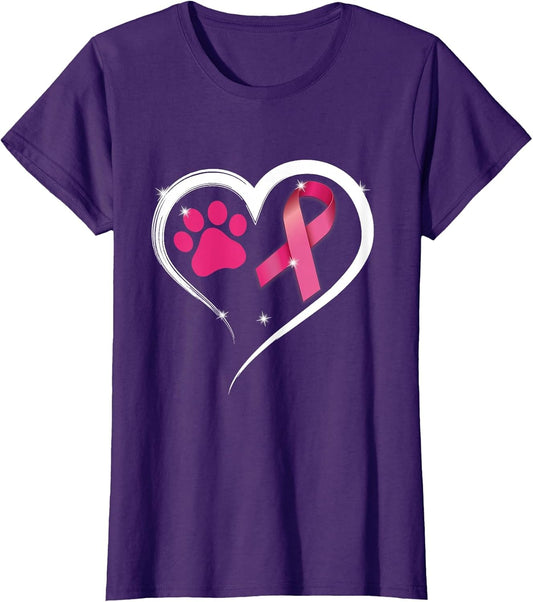 Heart Dog Paw Print Pink Ribbon Breast Cancer Awareness
