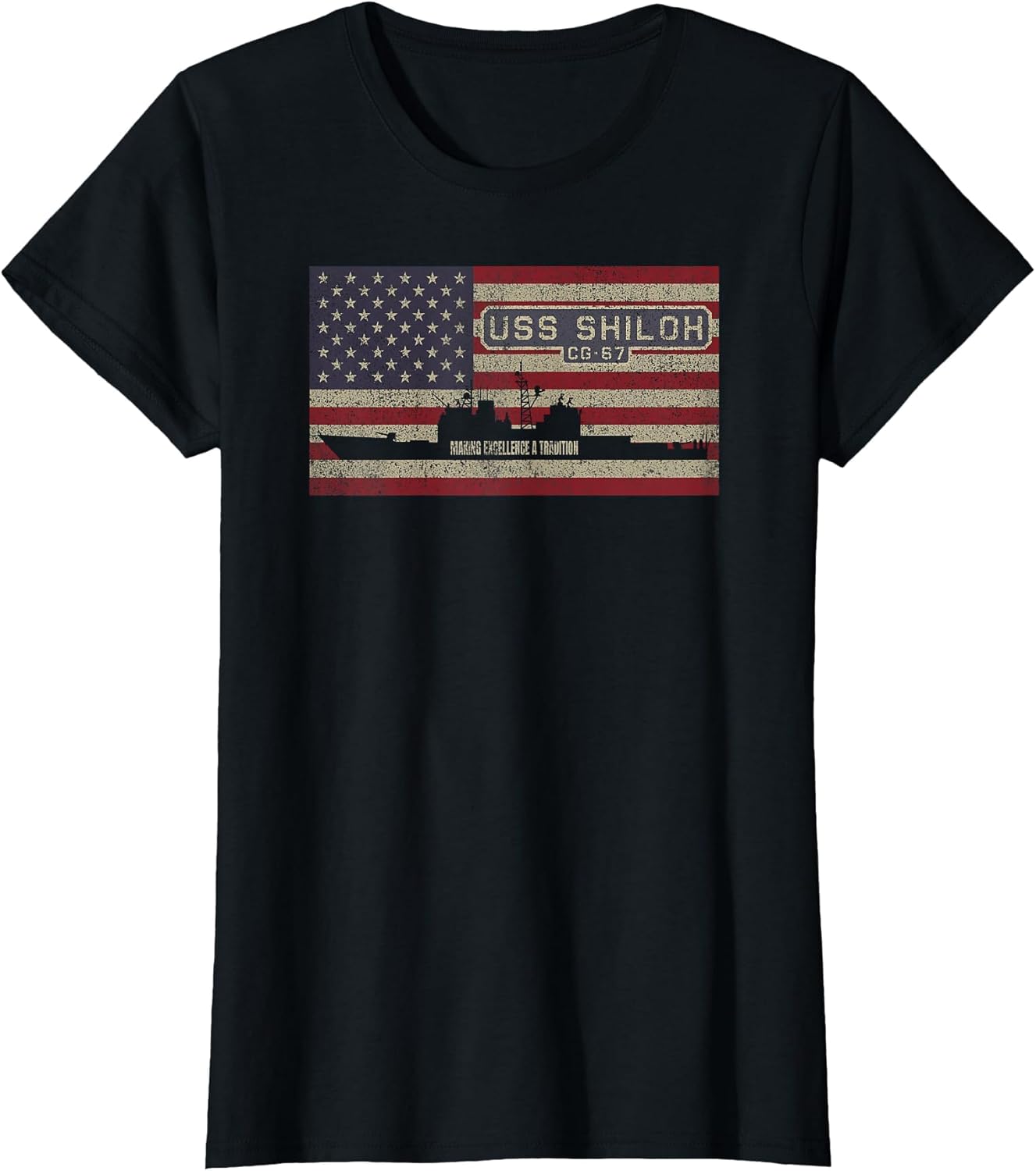 USS Shiloh CG-67 Cruiser Ship USA American Flag