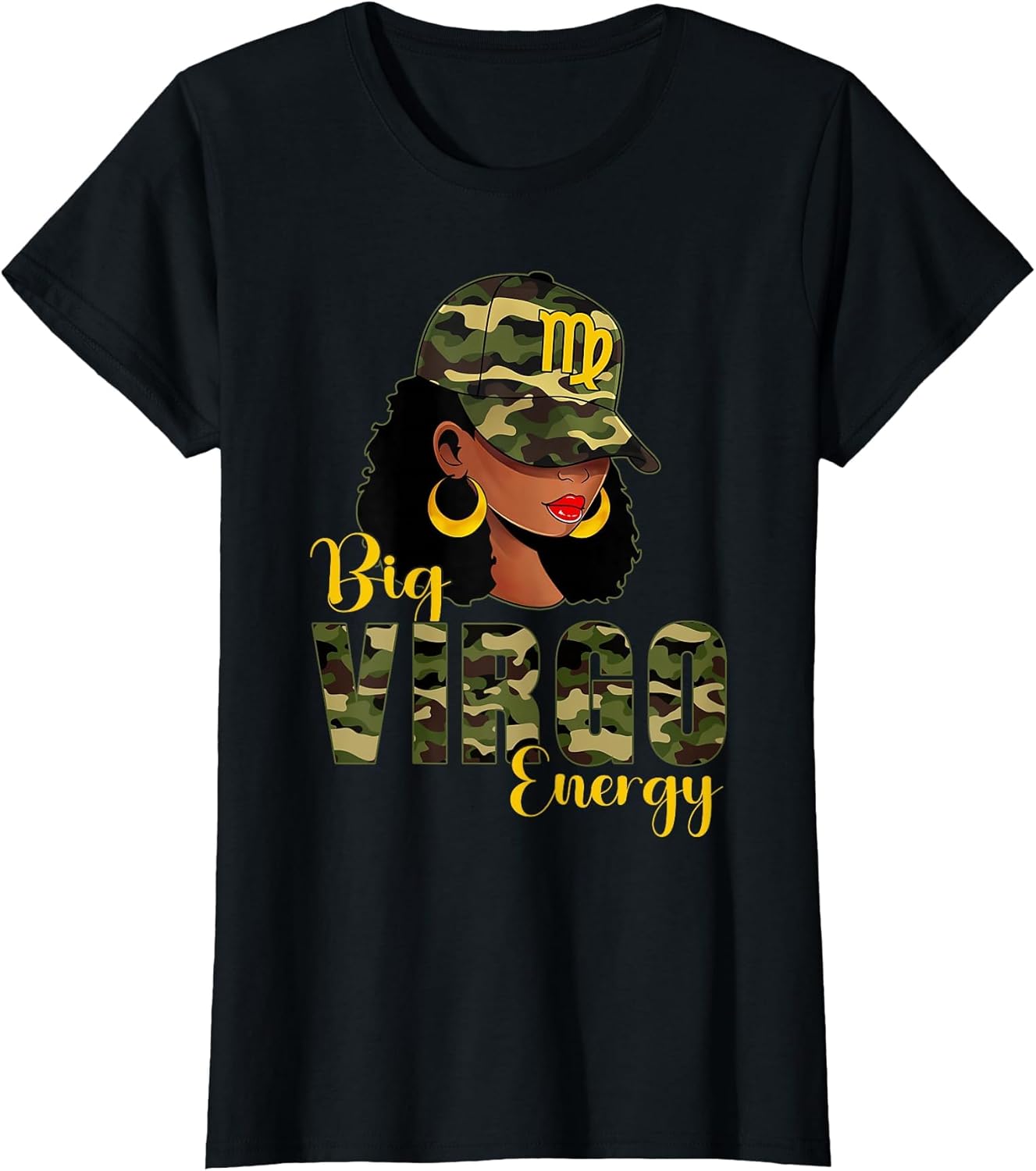 Big Virgo Energy Camouflage Black Woman Cap Zodiac