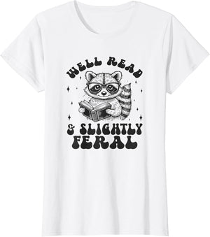 Well Read & Slightly Feral, Raccoon Book Lover Graphic Funny