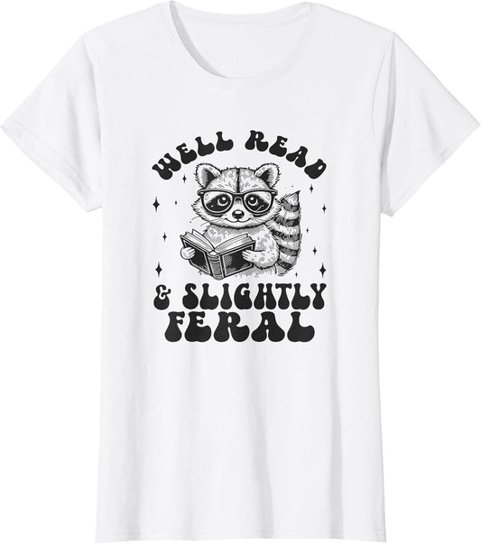 Well Read & Slightly Feral, Raccoon Book Lover Graphic Funny