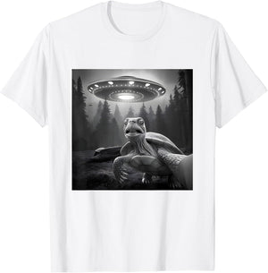 Turtle Selfie with UFO - Funny Tortoise Graphic Alien Lover