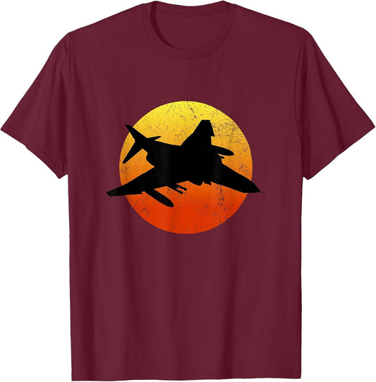 F-4 Phantom Silhouette Retro Sunset Military Jet Flying F4