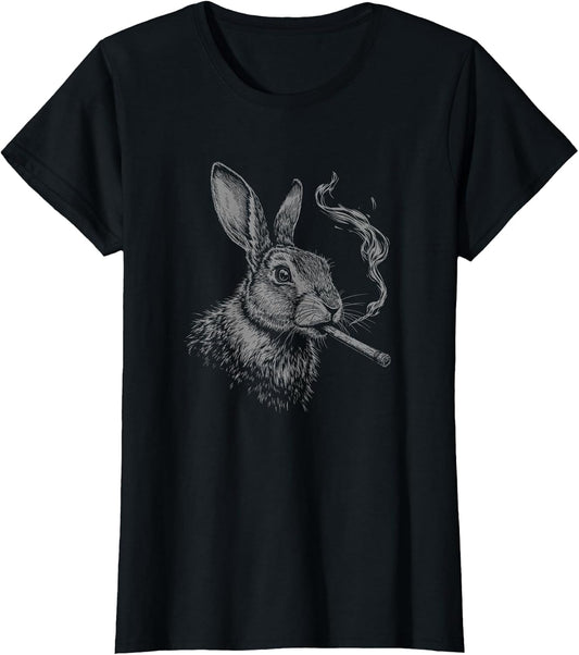 Bunny Smoking a Cigarette, Vintage Rabbit Animal Art Graphic