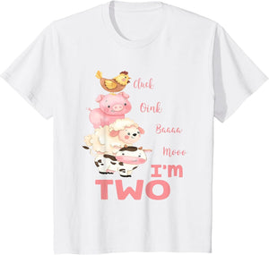 Kids Oink Baa Neigh Cluck Moo I'm Two 2 Farmer 2nd Birthday Farm